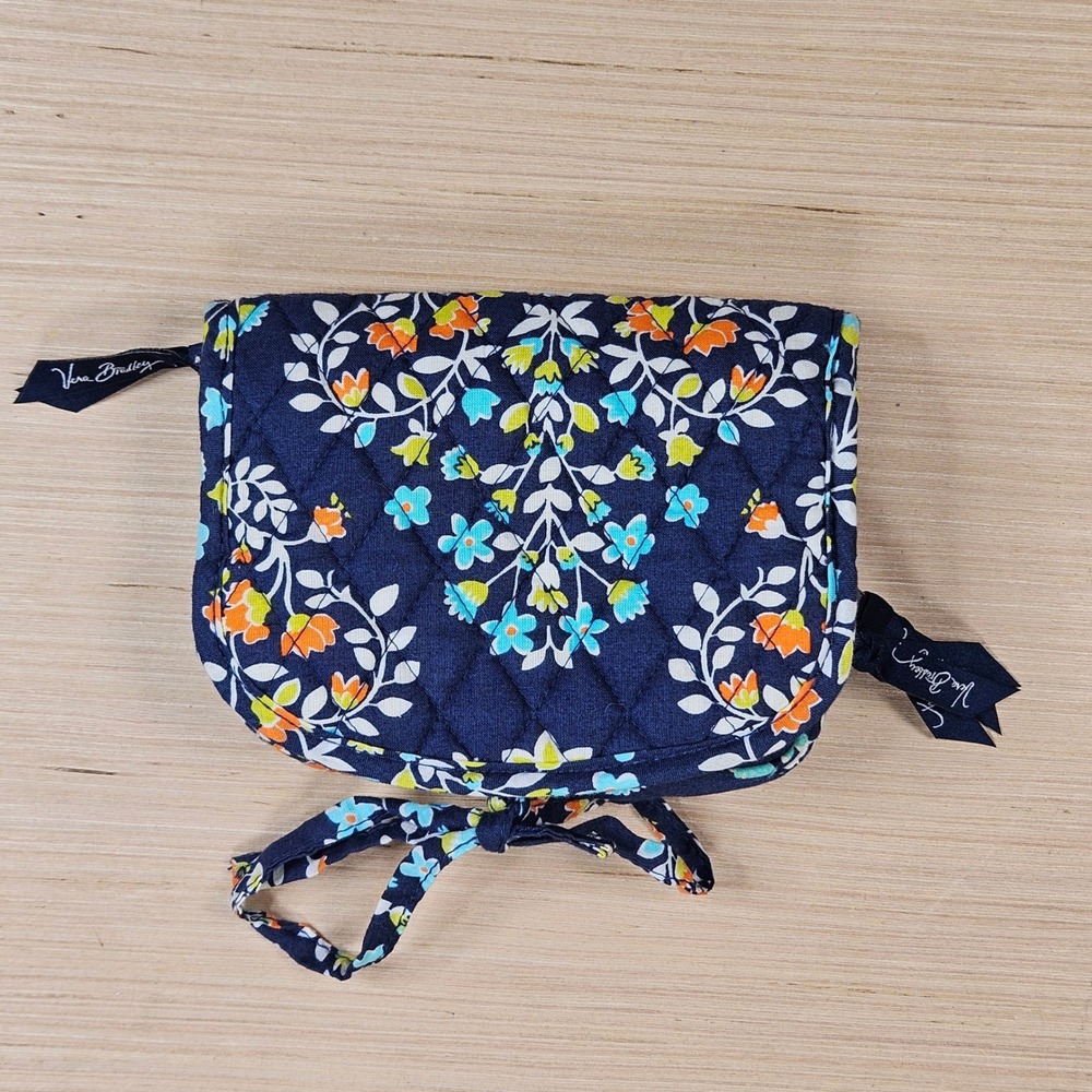 Vera Bradley Travel Wallet Womens Navy Blue Floral Quilted Travel Organizer